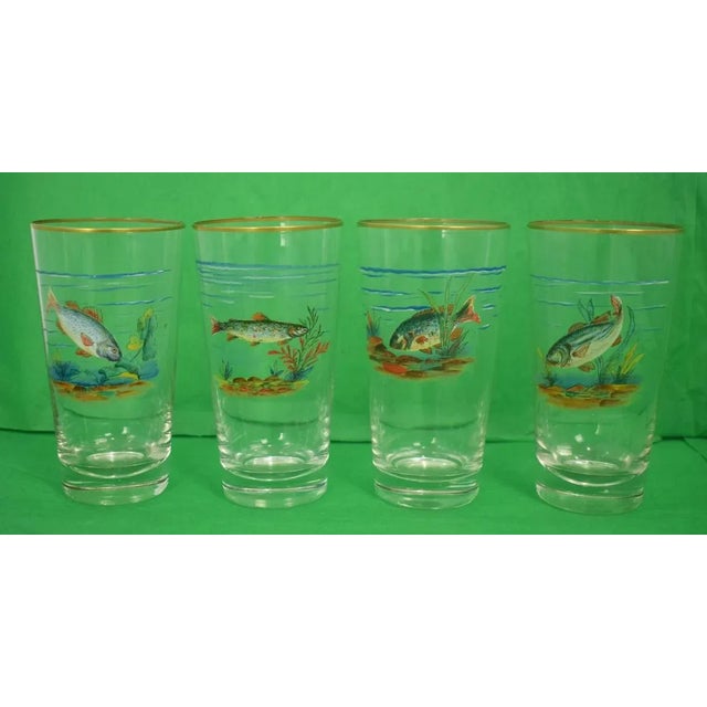 Vintage Mid-Century Hand-Painted 'Fish' High-Ball Glasses - Set of 4 For Sale In New York - Image 6 of 6