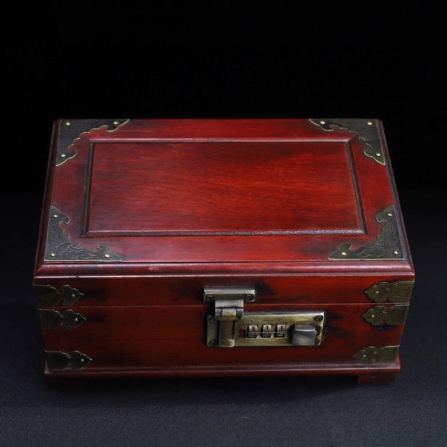 Vintage Redwood Jewelry Box With Combination Lock and Brass Mounts For Sale - Image 10 of 10