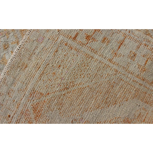 Vintage Turkish Oushak Runner With Medallion's in Light Blue, Cream, Light Orange For Sale - Image 12 of 13