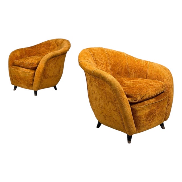 Federico Munari Style, Lounge Chairs, Fabric, Ebonized Wood, Italy, 1960s For Sale