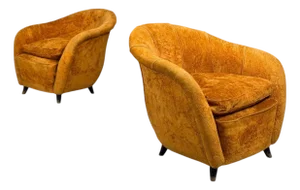 Federico Munari Style, Lounge Chairs, Fabric, Ebonized Wood, Italy, 1960s
