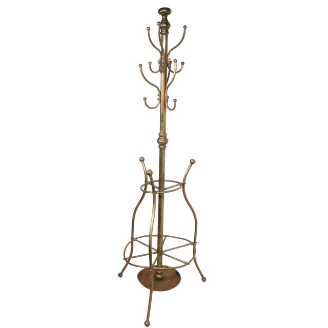 Extra grade brass coat rack, in good, original condition, circa 1900/30's. Constructed of tubular brass, having two tiers...