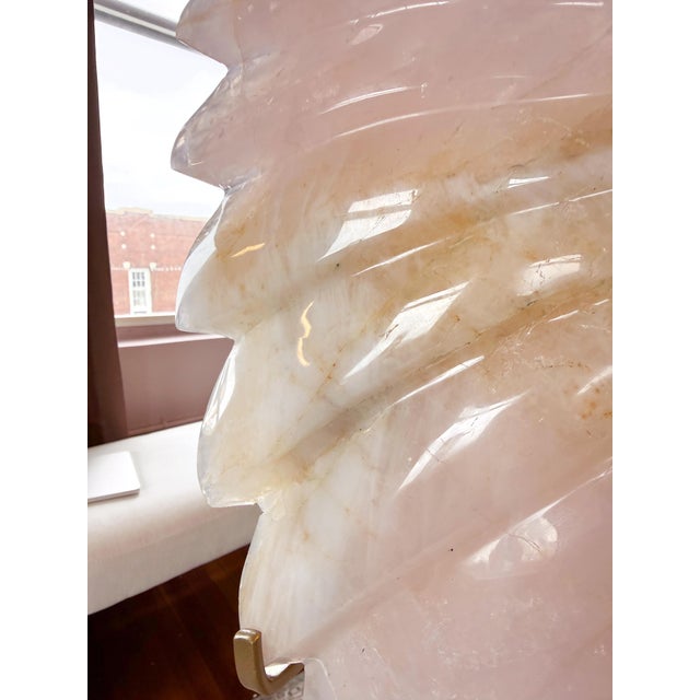 Early 21st Century Monumental Rose Quartz “Winged Form” Sculpture With Golden Healer Inclusions – 28.5” Statement Piece For Sale - Image 5 of 18