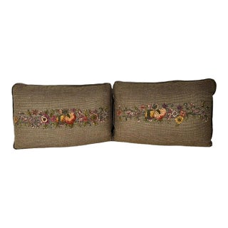 Custom Metallic & Chenille Appliqué Pillows on Textured Ground, Pair For Sale