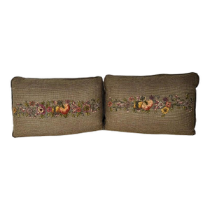 Custom Metallic & Chenille Appliqué Pillows on Textured Ground, Pair