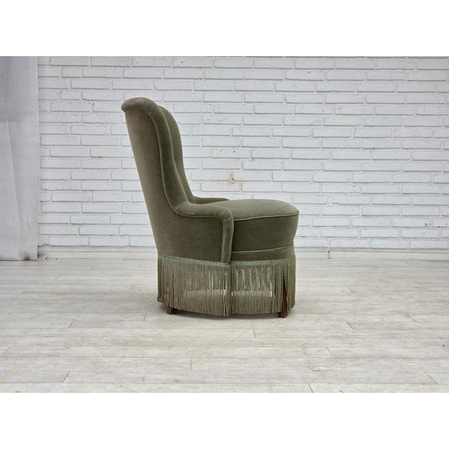 Danish Armchair in Green Furniture Velour, 1970s For Sale - Image 6 of 18