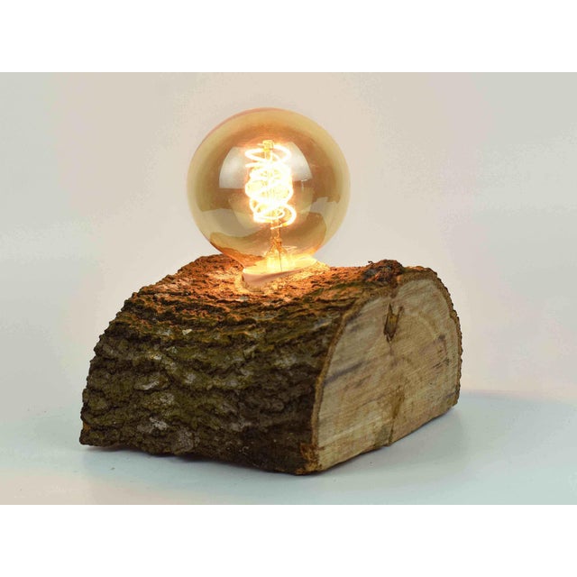 Contemporary Contemporary Rustic Handmade Solid Reclaimed Natural Log Edison Filament Table Desk Lamp For Sale - Image 3 of 7