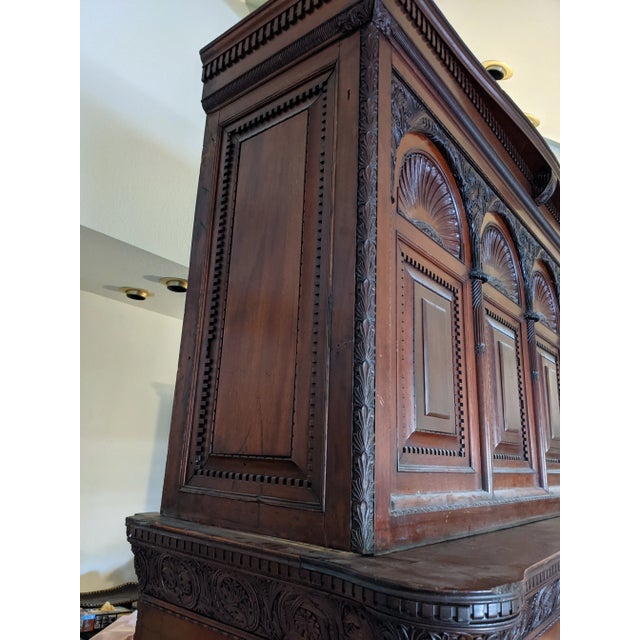 19th Century Majestic 9 Feet Vintage 19th Century 3 Tiers (Pieces) Carved Wood With 3 Pieces of Marble Fireplace For Sale - Image 5 of 8