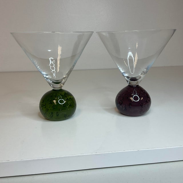 Vintage Hollywood Regency Martini Glasses With Bubble Ball Bases Set