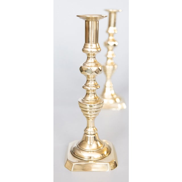 19th Century 19th Century English Brass Beehive Push-Up Candlesticks - a Pair For Sale - Image 5 of 10