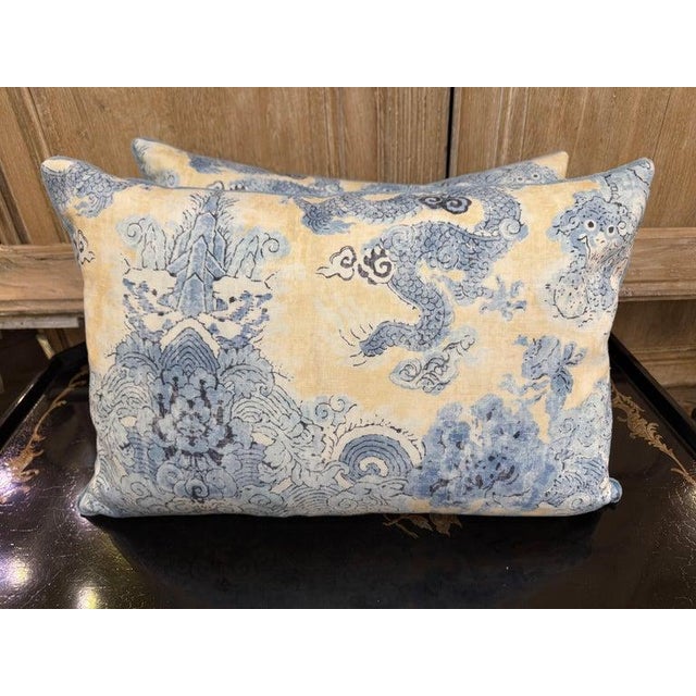 A beautifully composed pair of decorative pillows crafted from authentic Twigs textiles, featuring a refined chinoiserie...