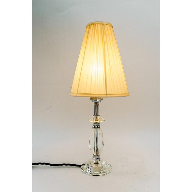 Glass table lamp with chrome parts and fabric shade vienna around 1960s The fabric shade is replaced ( new ) European Plug...