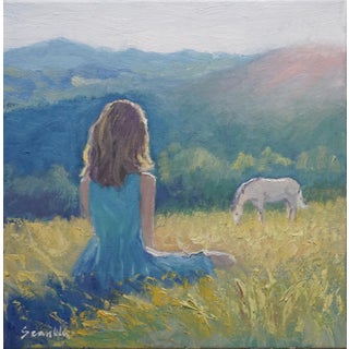 Sean Wu Original Oil Painting, Girl and Her Horse For Sale