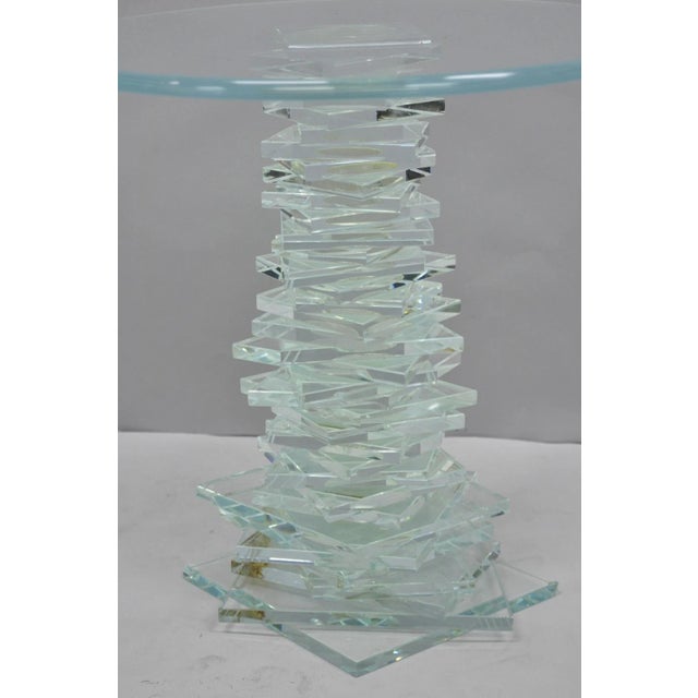 Late 20th Century Vintage Mid Century Modern Stacked Glass Skyscraper Round Accent Side Table For Sale - Image 5 of 18