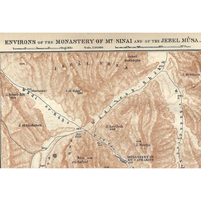 Antique map of Mount Sinai in Egypt from an Egyptian guidebook. Combined shipping available, please inquire.