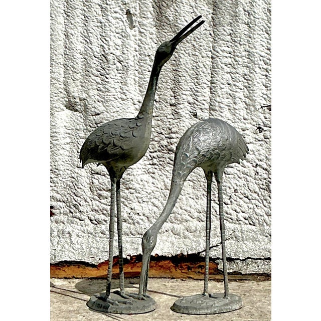 Vintage Coastal Cast Metal Cranes - Set of 2 For Sale - Image 10 of 14