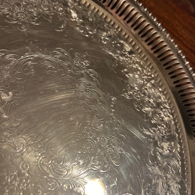 1980s Silver Plated Serving Service Tray For Sale - Image 4 of 9