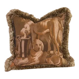 Vintage Tapestry Pillow With Dogs at Rest (Left-Facing) For Sale