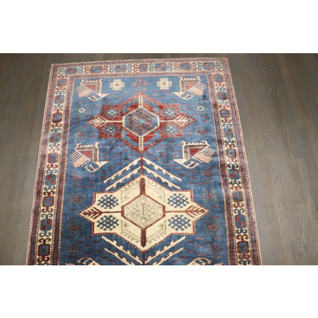 Textile Blue Vintage Inspired Caucasian Rug rug no.j4884 For Sale - Image 7 of 7