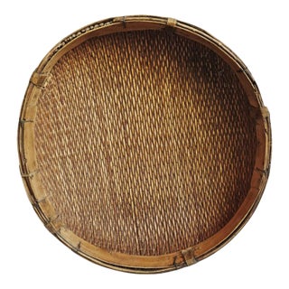 Jumbo Vintage Asian Bamboo Grain Basket For Sale