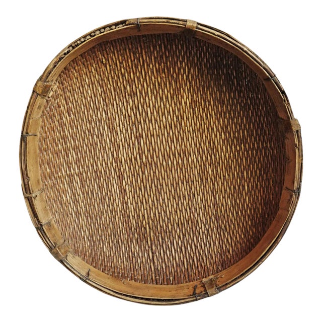 Jumbo Vintage Asian Bamboo Grain Basket For Sale