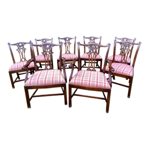 Early 20th Century Chippendale Style English Mahogany Dining Chairs - Set of 8