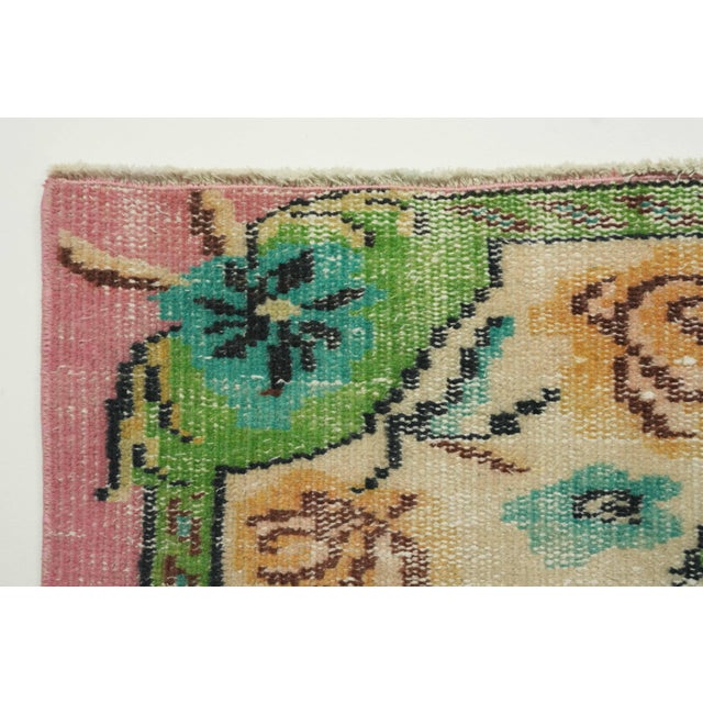 1970s Vintage Turkish Handmade Wool Cotton Pink Area Rug For Sale - Image 4 of 13