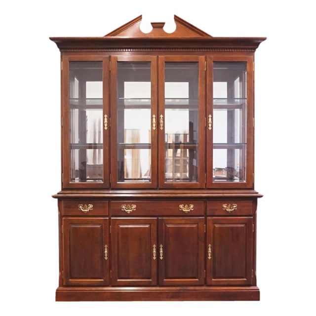 Cresent Furniture Solid Cherry Traditional Style 75" Buffet W. Lighted Display Pediment China Cabinet 8252 8272 For Sale