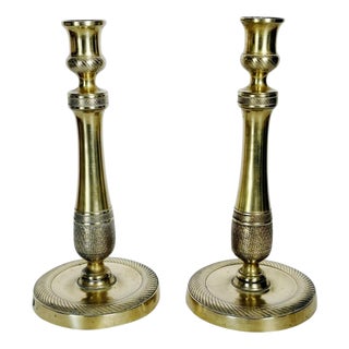 Antique French Brass Candlesticks, 1800s, Set of 2 For Sale
