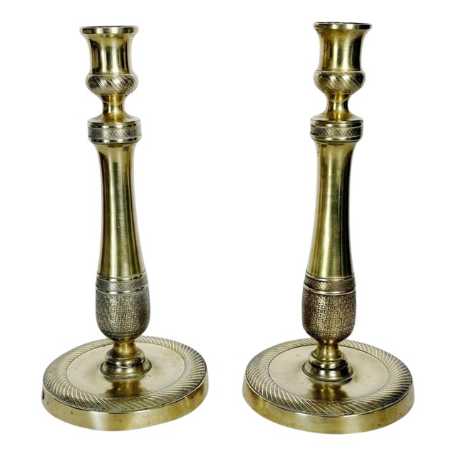Antique French Brass Candlesticks, 1800s, Set of 2 For Sale