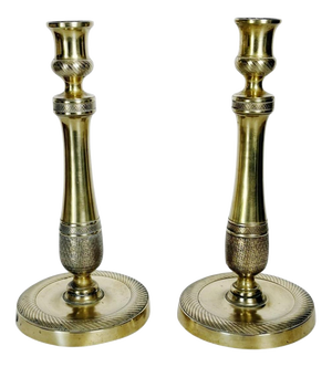 Antique French Brass Candlesticks, 1800s, Set of 2