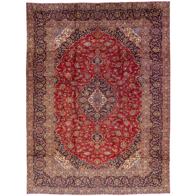 Textile 1960s Vintage Persian Kashan Handmade Red Floral Wool Rug For Sale - Image 7 of 7