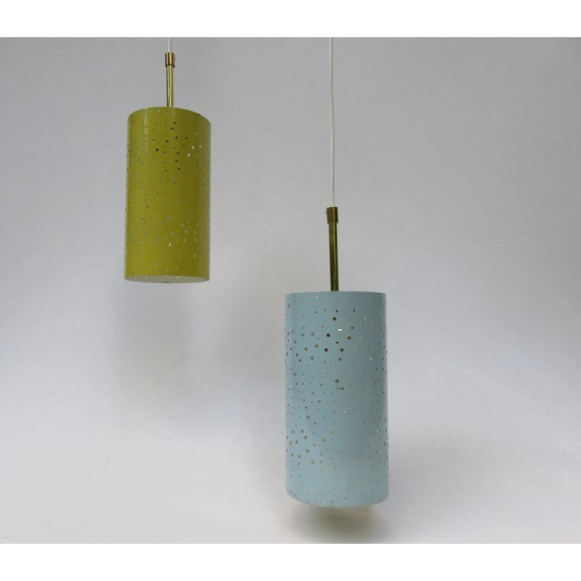 Pendant in Brass and Yellow and Light Blue Lacquered Metal, 1950s For Sale - Image 4 of 18