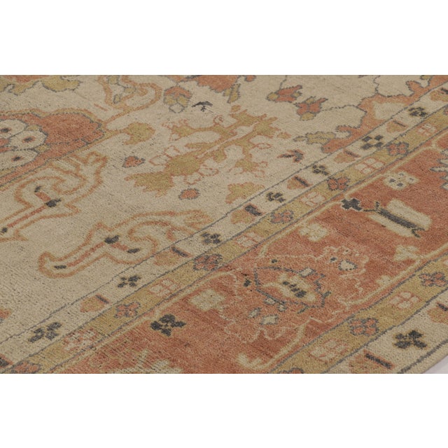 Transitional Rug & Kilim’s Oushak Inspired Rug in Creamy Beige With Rust Floral Patterns For Sale - Image 3 of 8