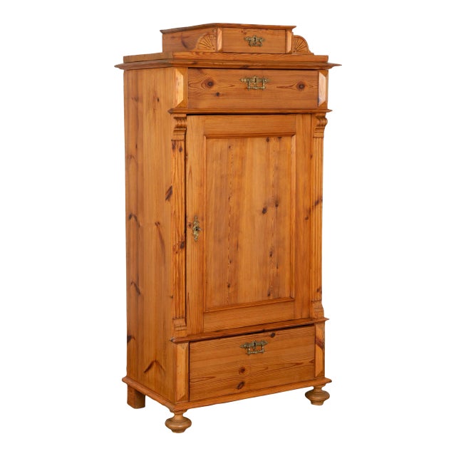 Single Door Pine Cabinet Armoire With Adjustable Shelving, Denmark Circa 1880 For Sale