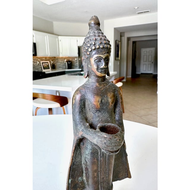 Small Antique Thai Bronze Healing Medicine Buddha Figure Statue For Sale - Image 11 of 16