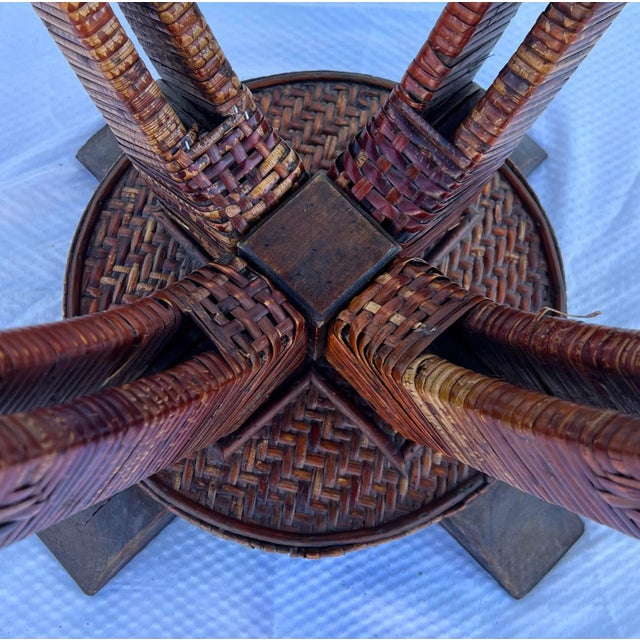 Chestnut Vintage Split Bamboo and Burnt Reed Center/Side Table For Sale - Image 8 of 12