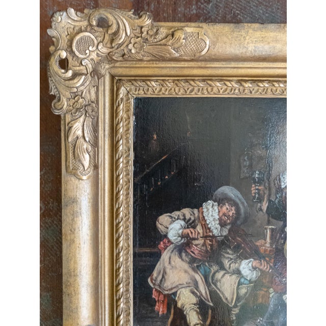Baroque 19th Century Continental European Dutch Style Tavern Genre Scene Painting, Signed For Sale - Image 3 of 16