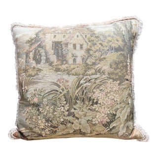 1990s Down Filled French Aubusson Tapestry Pillow For Sale