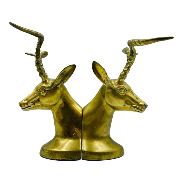 Mid 20th Century Regency Style Brass Gazelle Bookends - a Pair For Sale