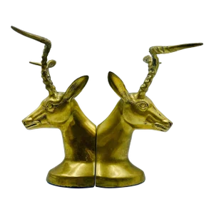 Mid 20th Century Regency Style Brass Gazelle Bookends - a Pair