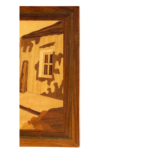 Wood Mid 20th Century A Beautiful Italian Coastal Scene Marquetry Panel For Sale - Image 7 of 8
