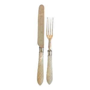 19th Century French Silver and Mother of Pearl Fork and Knife Set or Serving Set