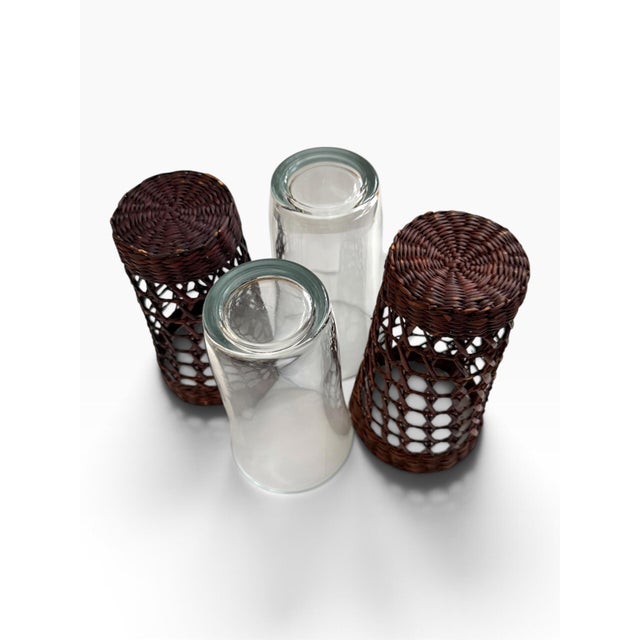 1970s Vintage Wicker-Wrapped Glass Tumblers With Removable Sleeves - Set of 2 For Sale - Image 5 of 5