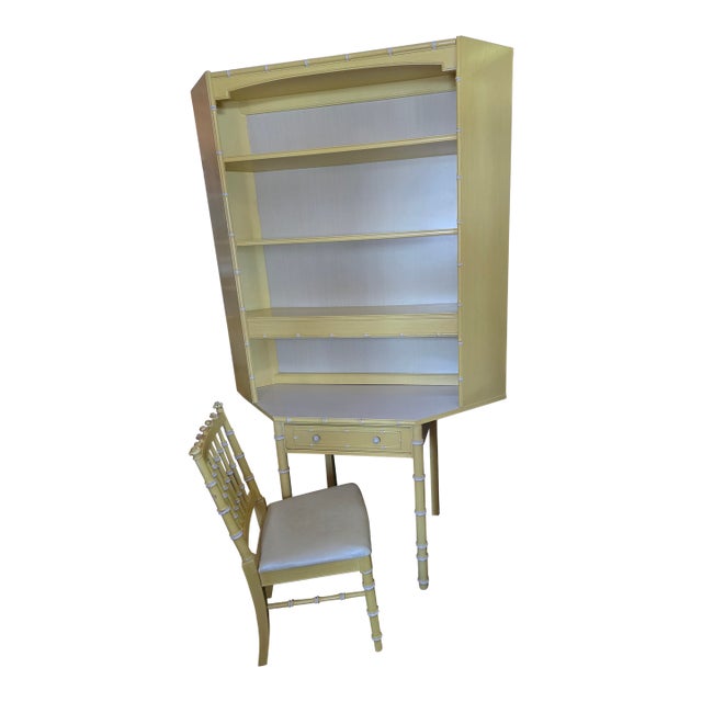 Thomasville Allegro Mid-Century Modern Faux Bamboo Corner Desk Set With Chair For Sale