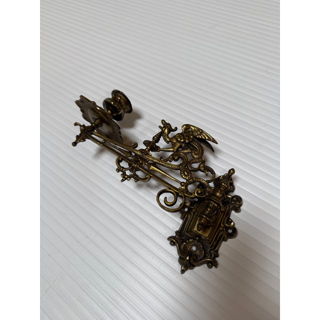Early 20th Century Antique Ornate Brass Piano Sconces - a Pair For Sale - Image 5 of 12