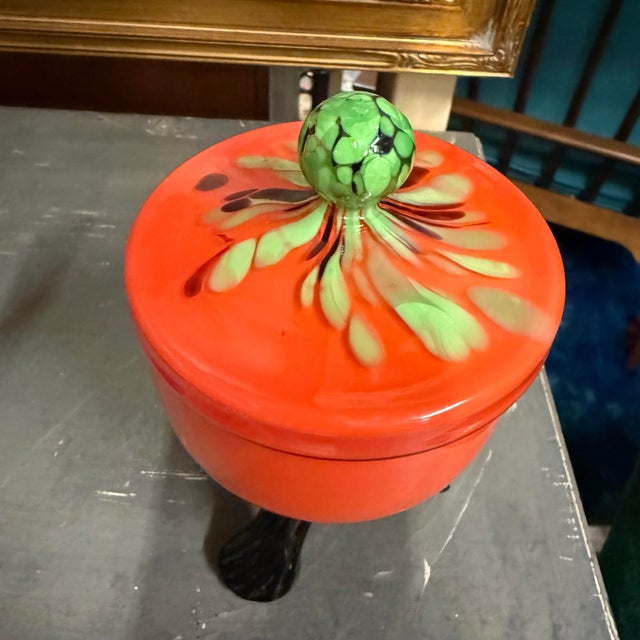 Art Deco Antique 1920s Art Deco Moser Style Bohemian Art Glass Lidded Jar For Sale - Image 3 of 12