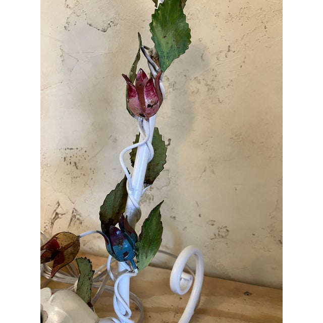 Italian Pair of Vintage Italian Tulip Shade Floral Table Lamps For Sale - Image 3 of 18