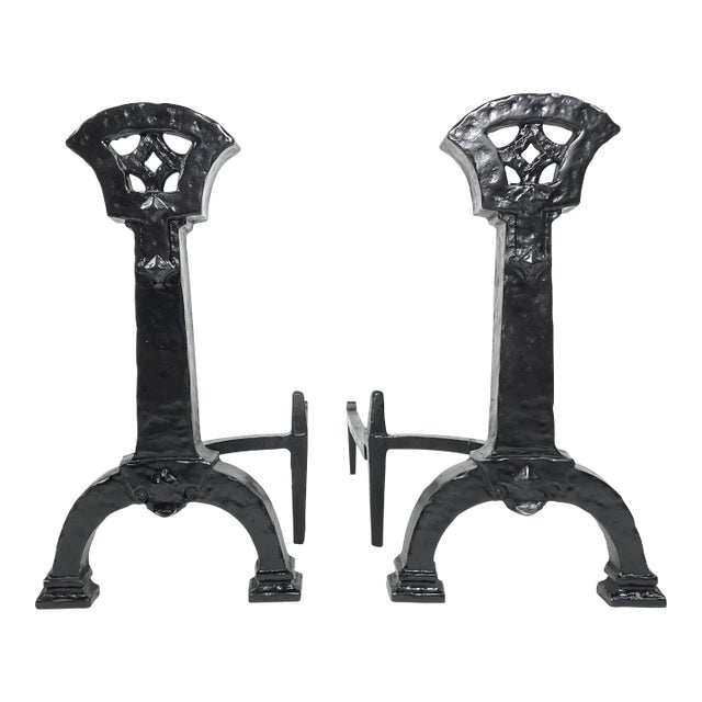 Arts & Crafts Hammered Andirons From Howes Foundry, Boston, Ma For Sale