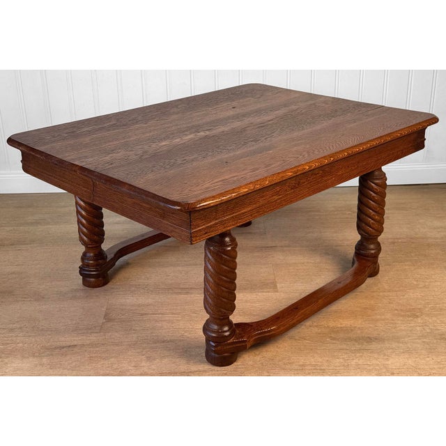 Traditional Antique Traditional Oak Barley Twist Rectangle Low Cocktail Coffee Table For Sale - Image 3 of 10